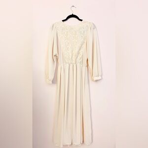 Vintage White Lace & Chiffon Long Sleeve Midi Dress | XS–S | Vintage Wedding